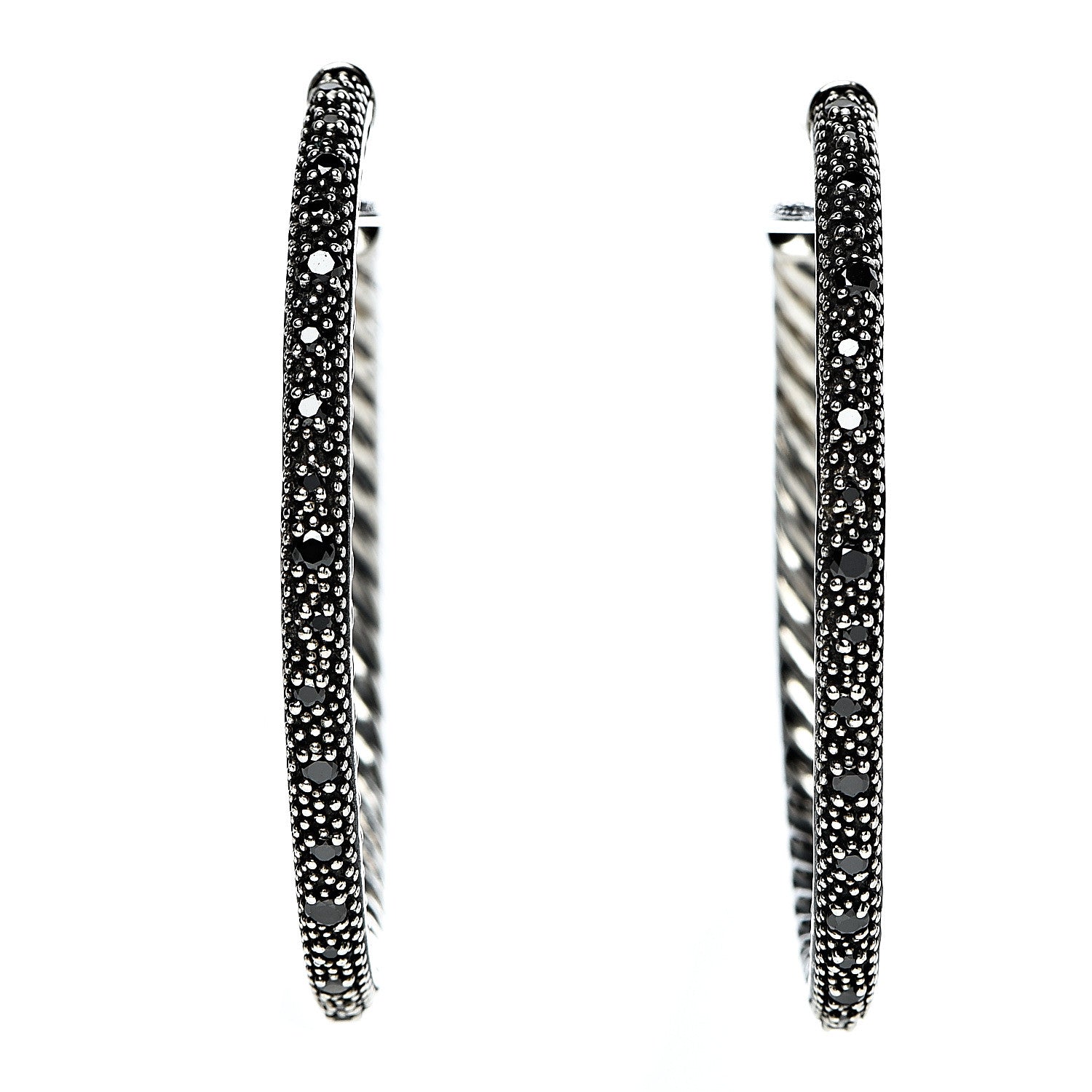 David Yurman Sterling Silver Black Diamond 42mm Large Midnight Melange Hoop Earrings 1 of 4