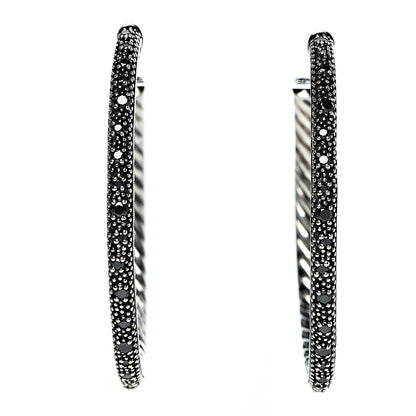 David Yurman Sterling Silver Black Diamond 42mm Large Midnight Melange Hoop Earrings 1 of 4