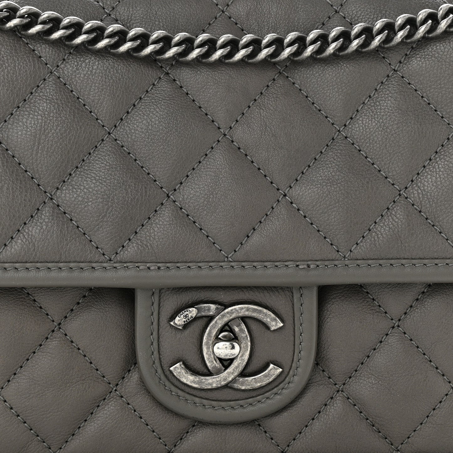 Caviar Quilted Medium French Riviera Flap Grey