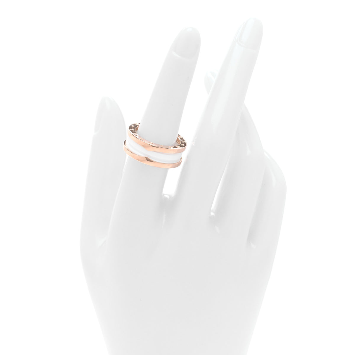18K Rose Gold White Ceramic B.Zero1 Two-Band Ring 55 7.25