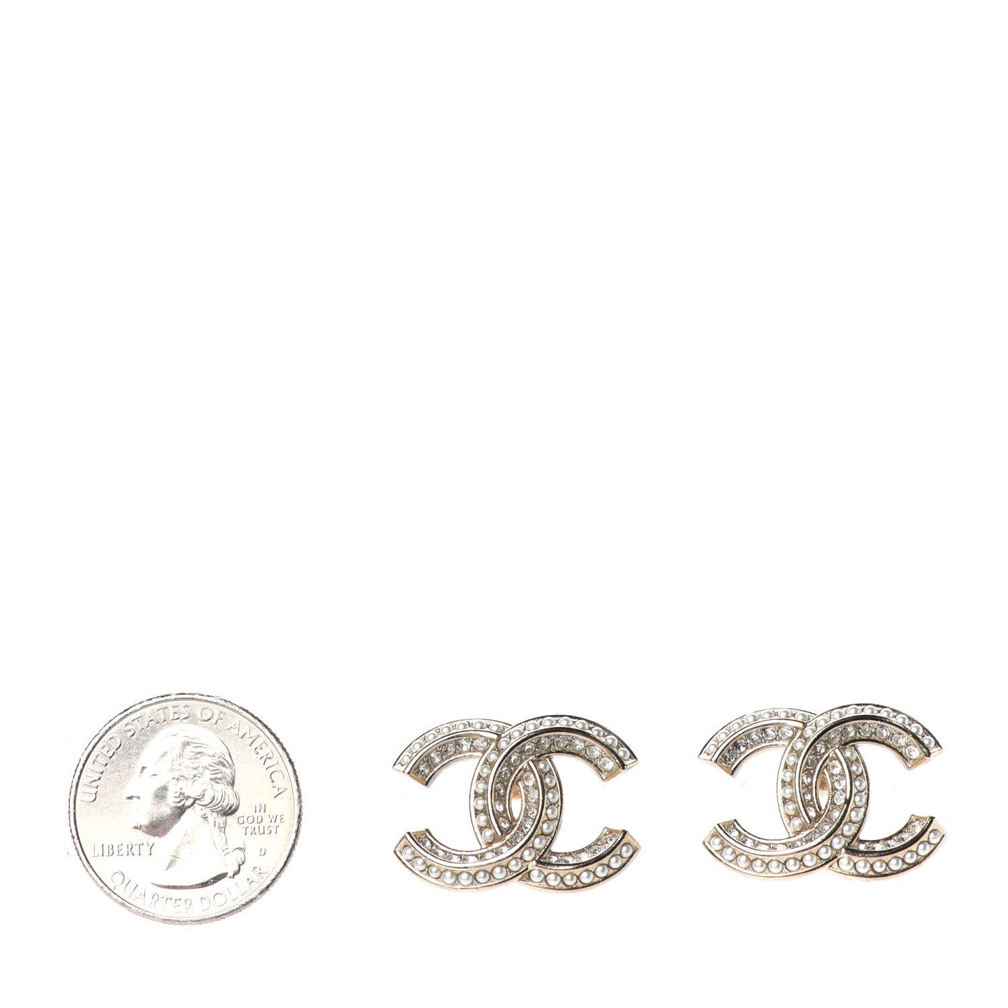 Crystal Pearl Chain Mania CC Earrings Gold