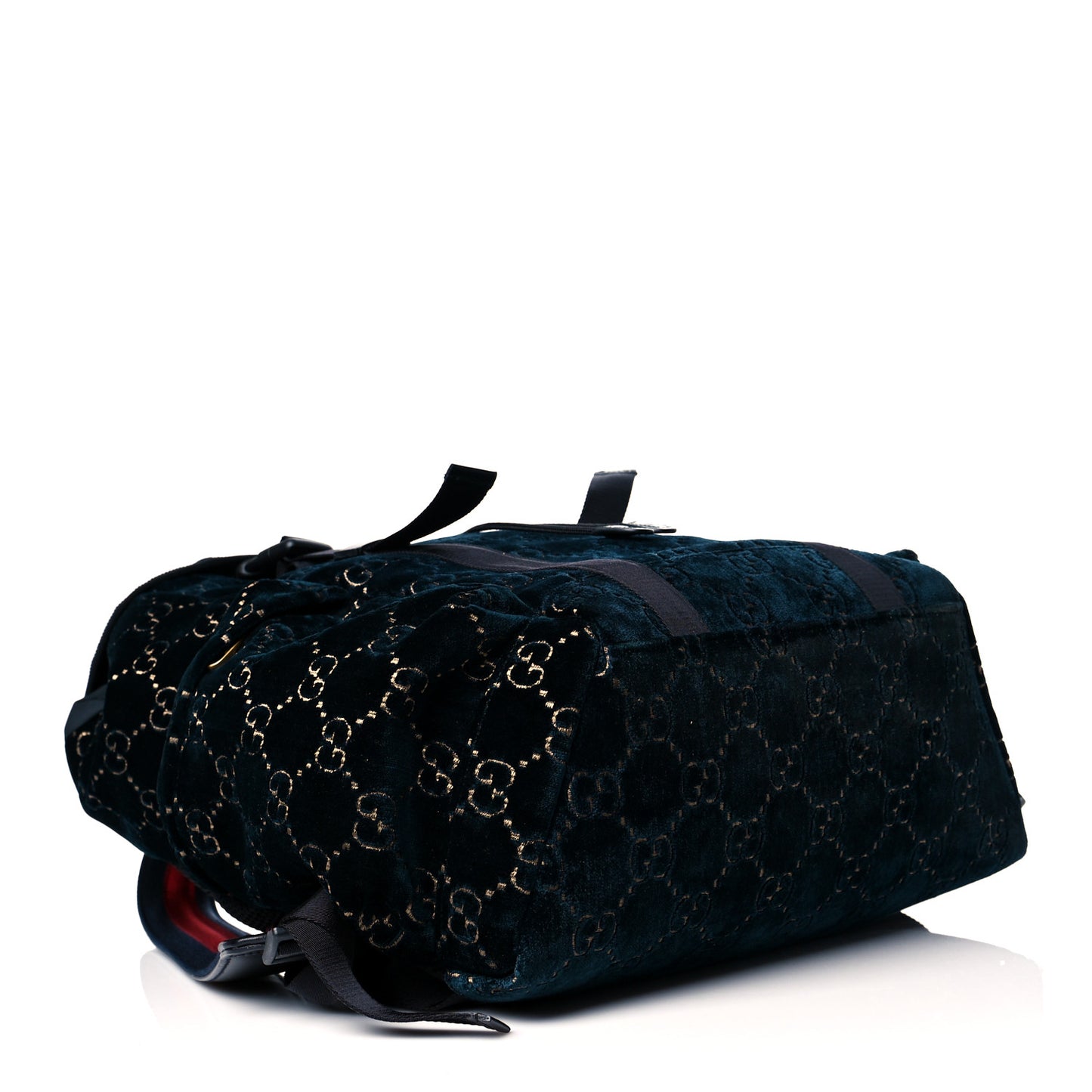 Velvet GG Monogram Web Medium Double Buckle Backpack Blue Beige Black