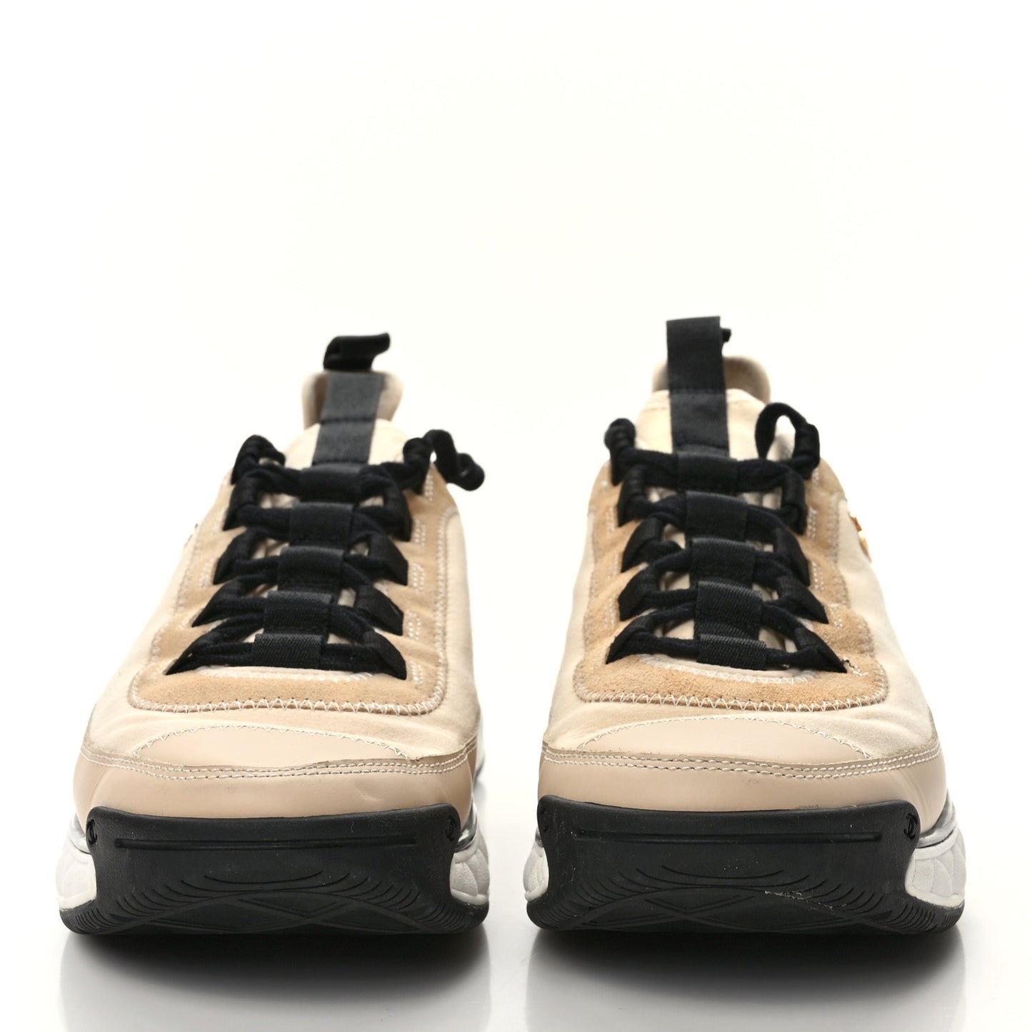 Velvet Calfskin Mixed Fibers CC Sneakers 40 Beige