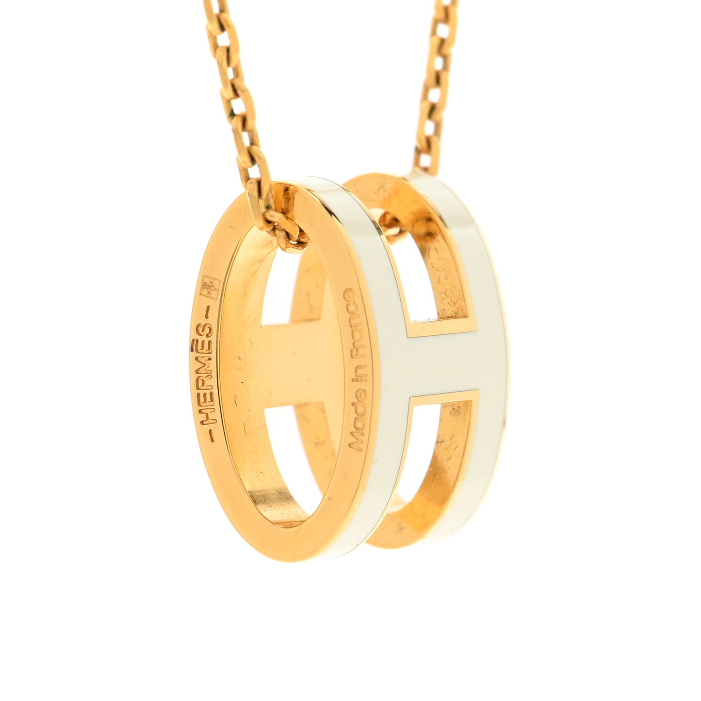 Lacquered Gold Pop H Pendant Necklace White