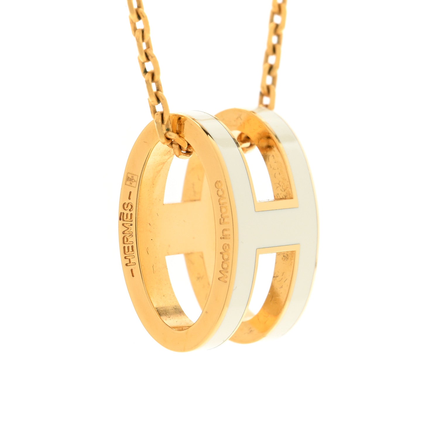 Hermes Lacquered Gold Pop H Pendant Necklace White 4 of 6