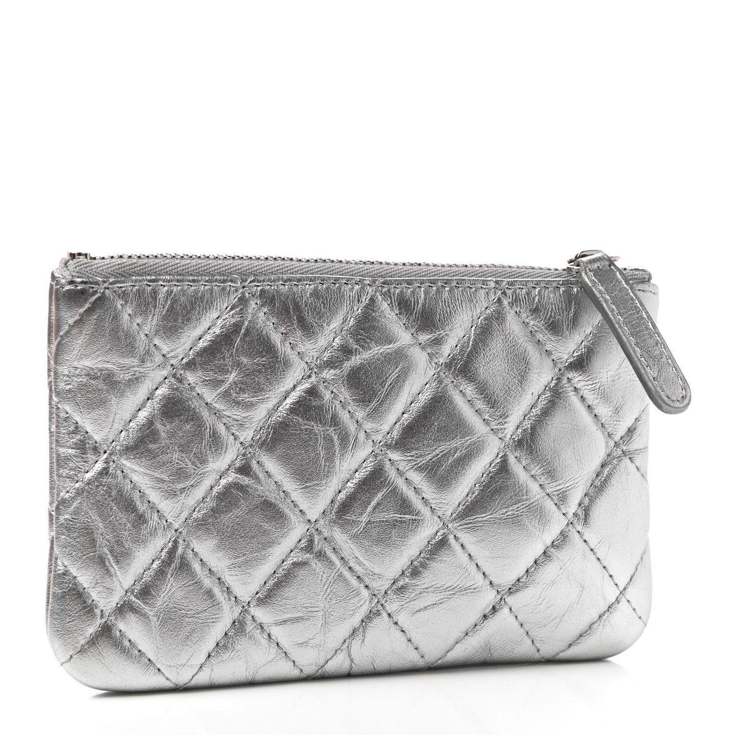 Metallic Lambskin Small Ground Control Cosmetic Case Silver