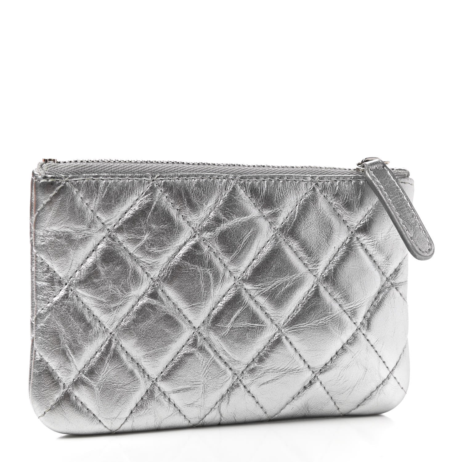 Chanel Metallic Lambskin Small Ground Control Cosmetic Case Silver 3 of 7