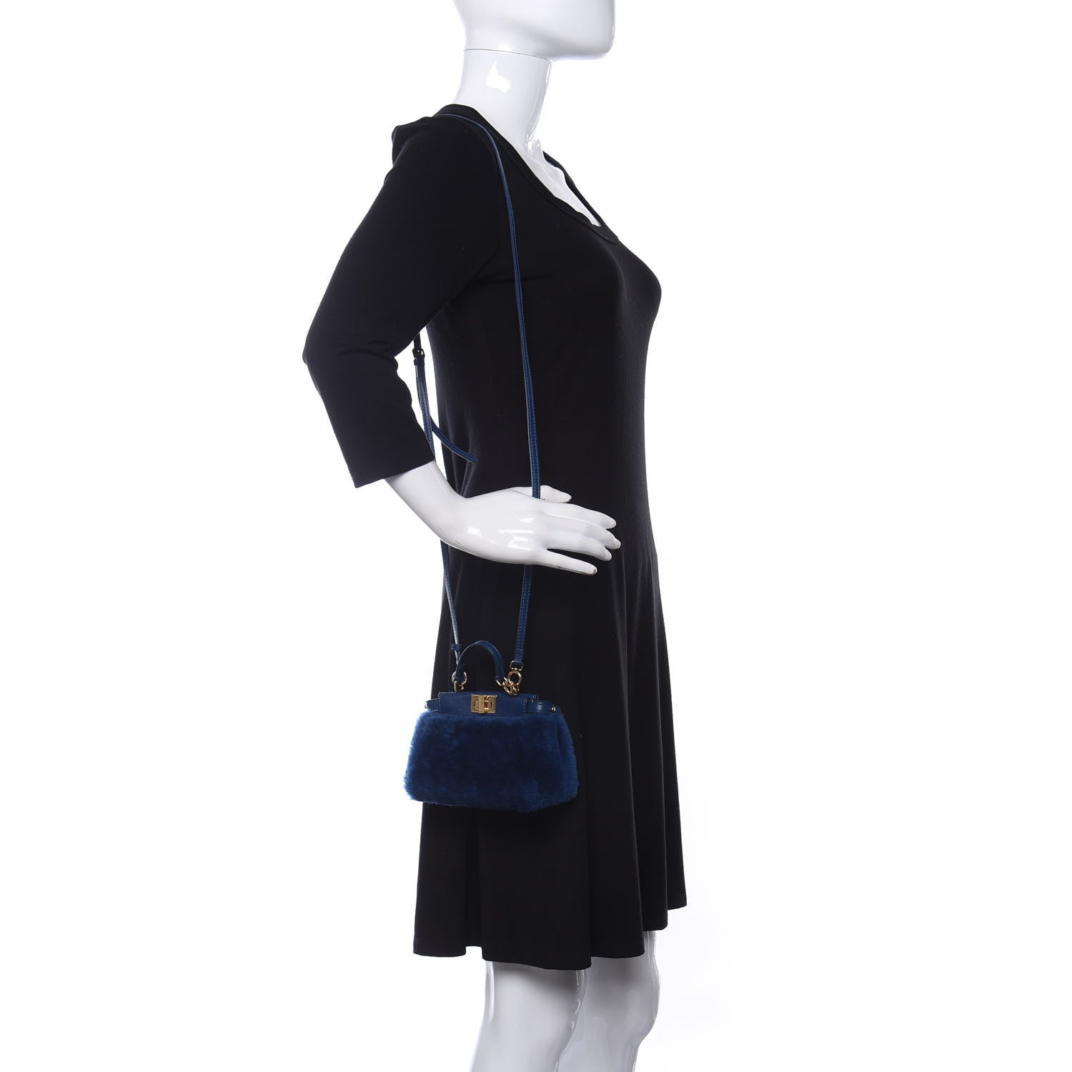 Fendi Shearling Shiny Nappa Micro Peekaboo Iconic Satchel Blue 2 of 9