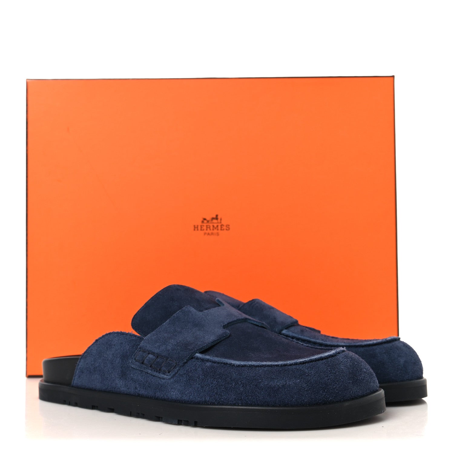 Hermes Suede Calfskin Mens Go Mules 40 Bleu Celeste 10 of 10