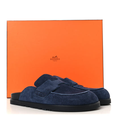 Hermes Suede Calfskin Mens Go Mules 40 Bleu Celeste 10 of 10