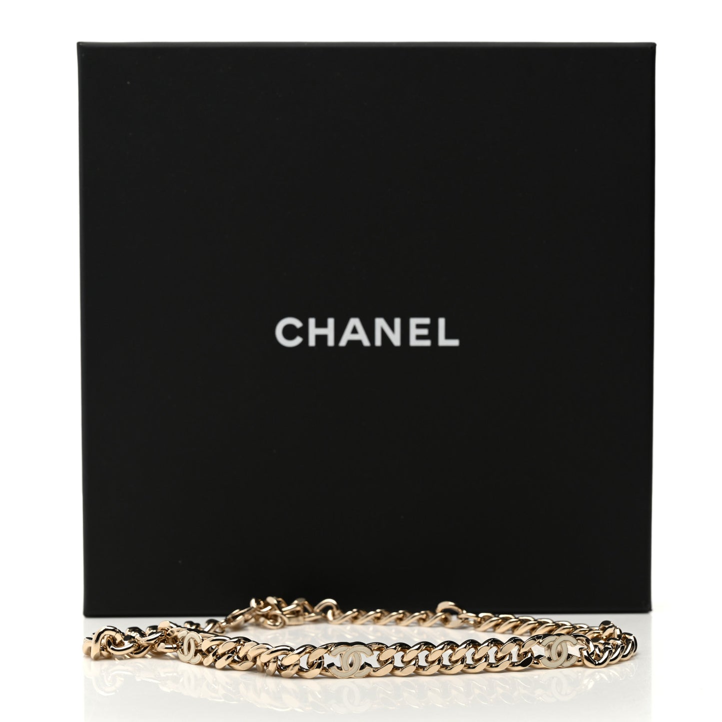 Metal Enamel Chain CC Choker Gold White