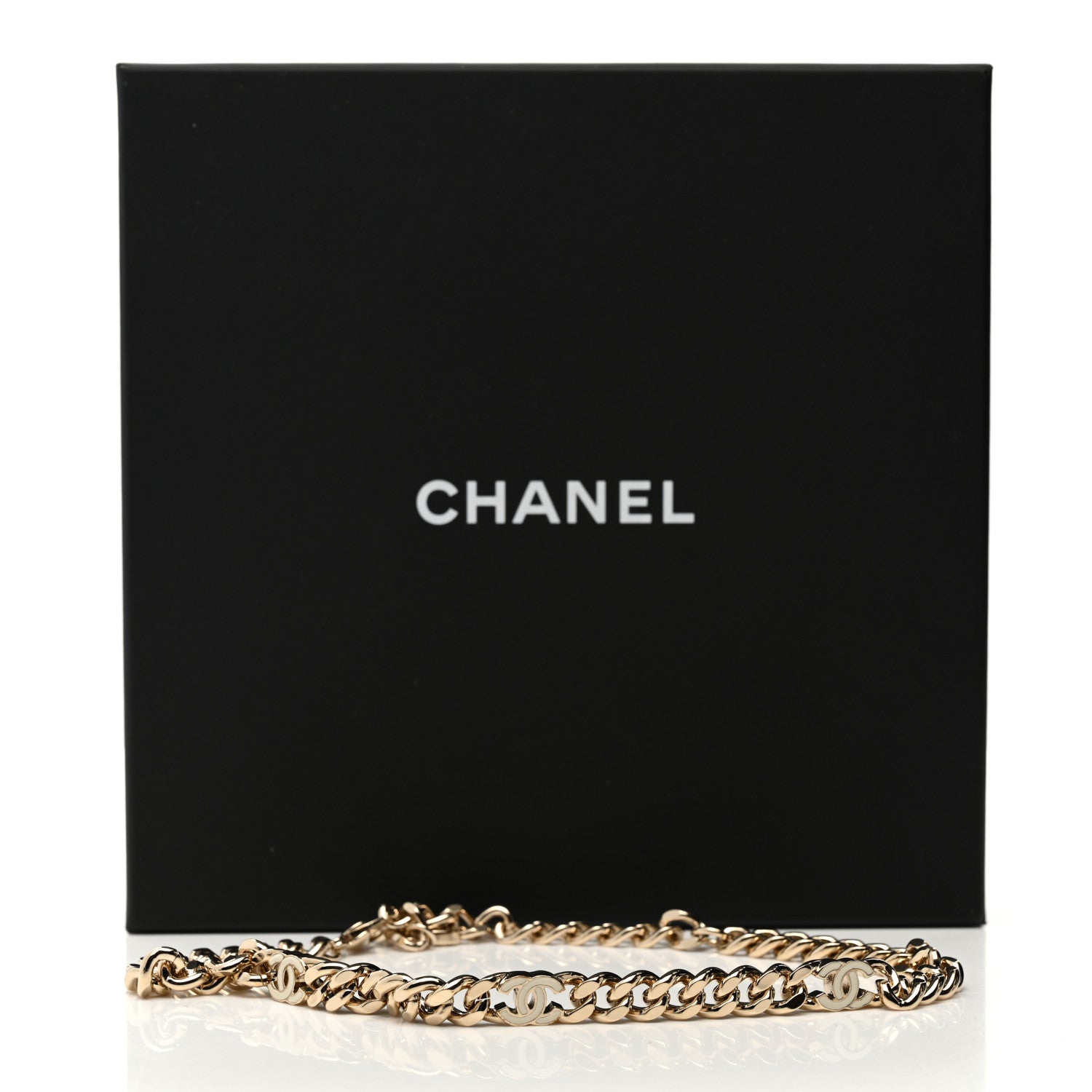 Chanel Metal Enamel Chain CC Choker Gold White 6 of 6