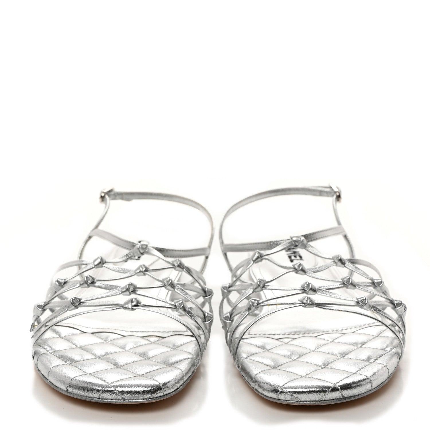 Chanel Lambskin CC Sandals 40.5 Silver 2 of 8