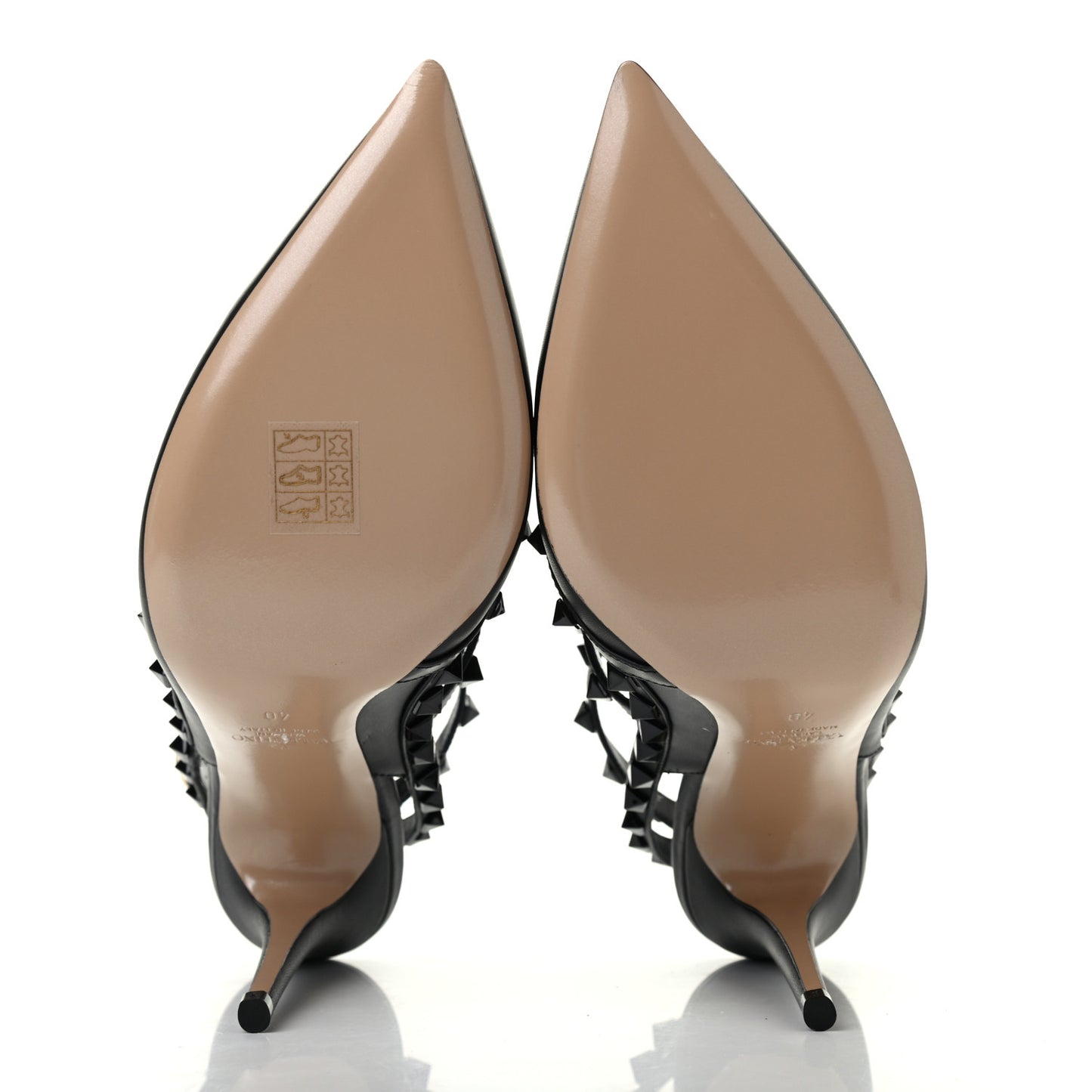 Calfskin Lacquered Monochrome Rockstud Ankle Strap 100mm Pumps 40 Black