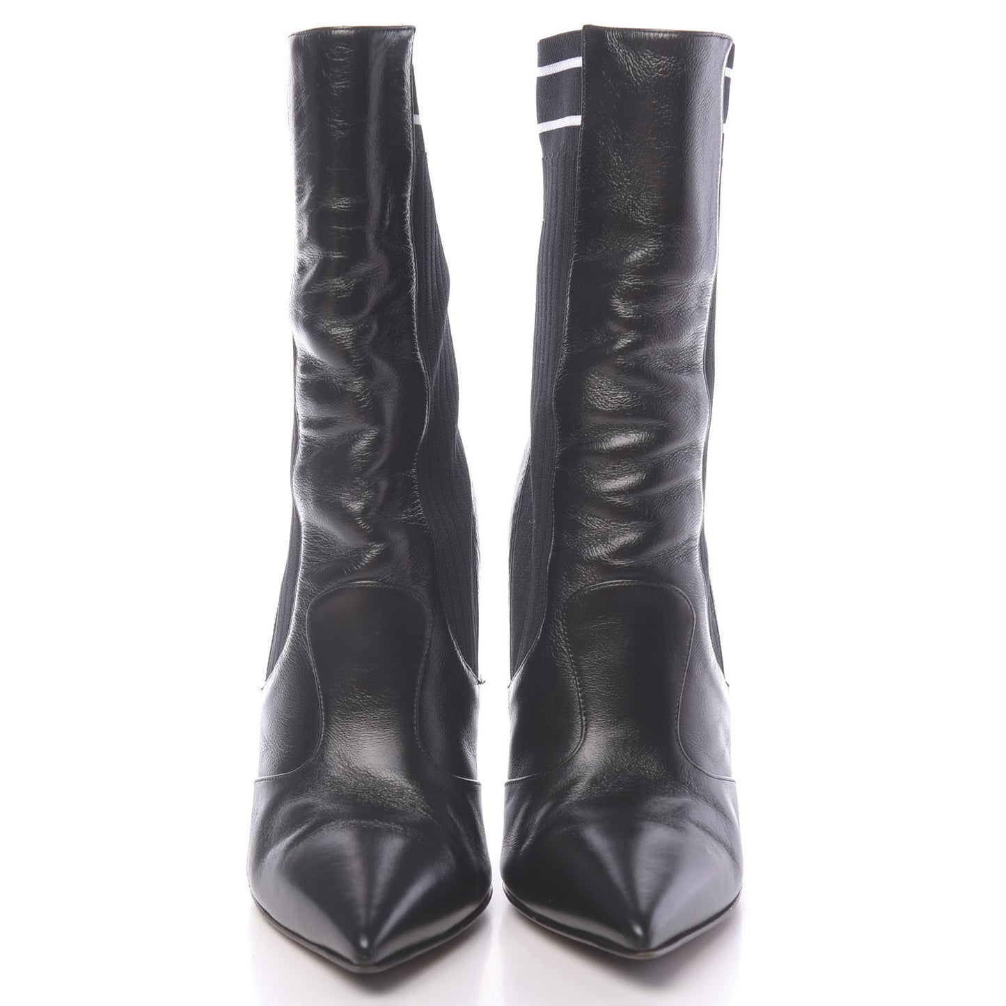 Vitello Lucido Stretch Fabric Logo Rockoko 105mm Sock Boots 37 Black White