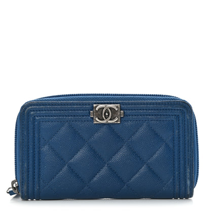 Chanel Caviar Quilted Boy Small Zip Around Wallet Blue 1 of 18