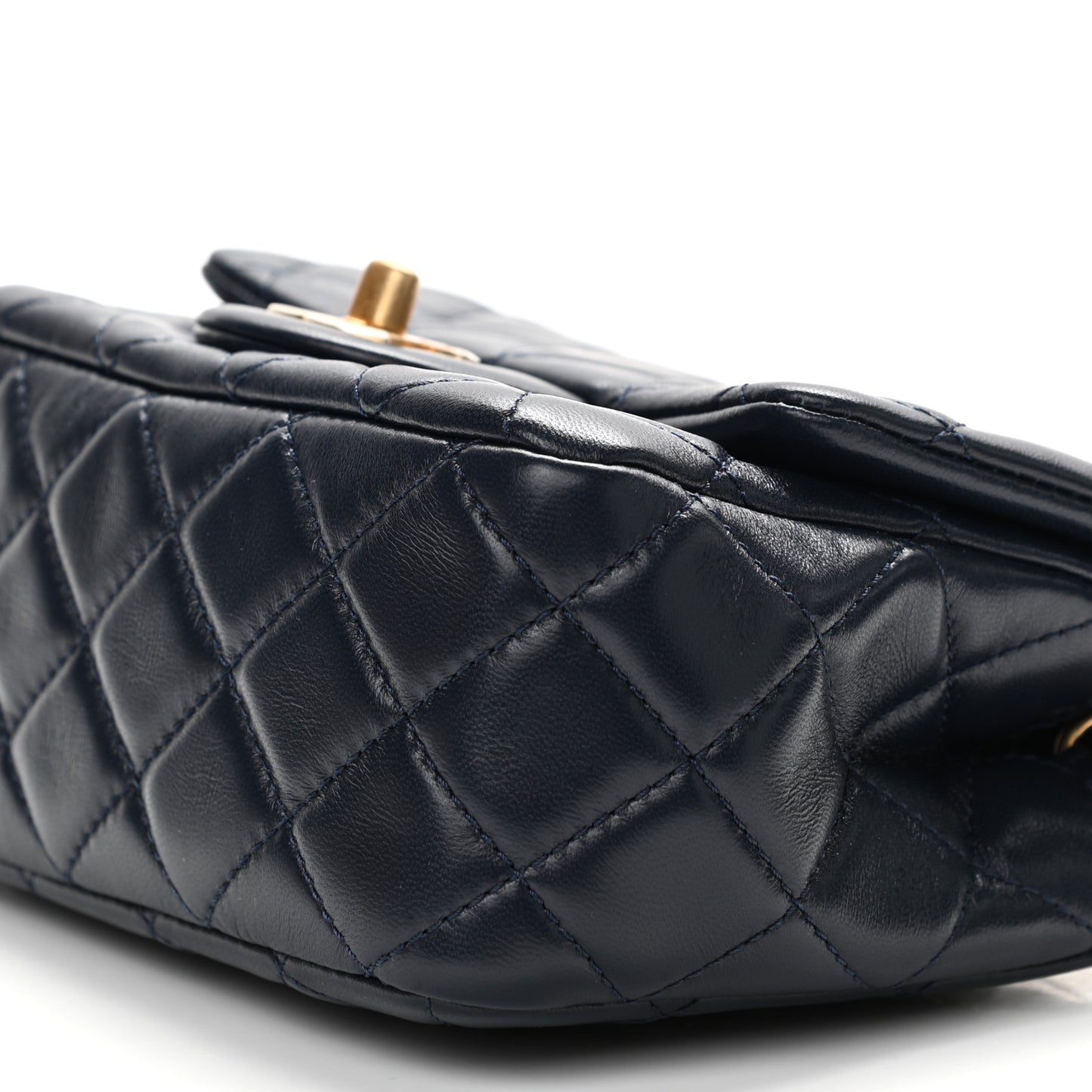 Lambskin Quilted Mini Pearl Crush Flap Navy Blue