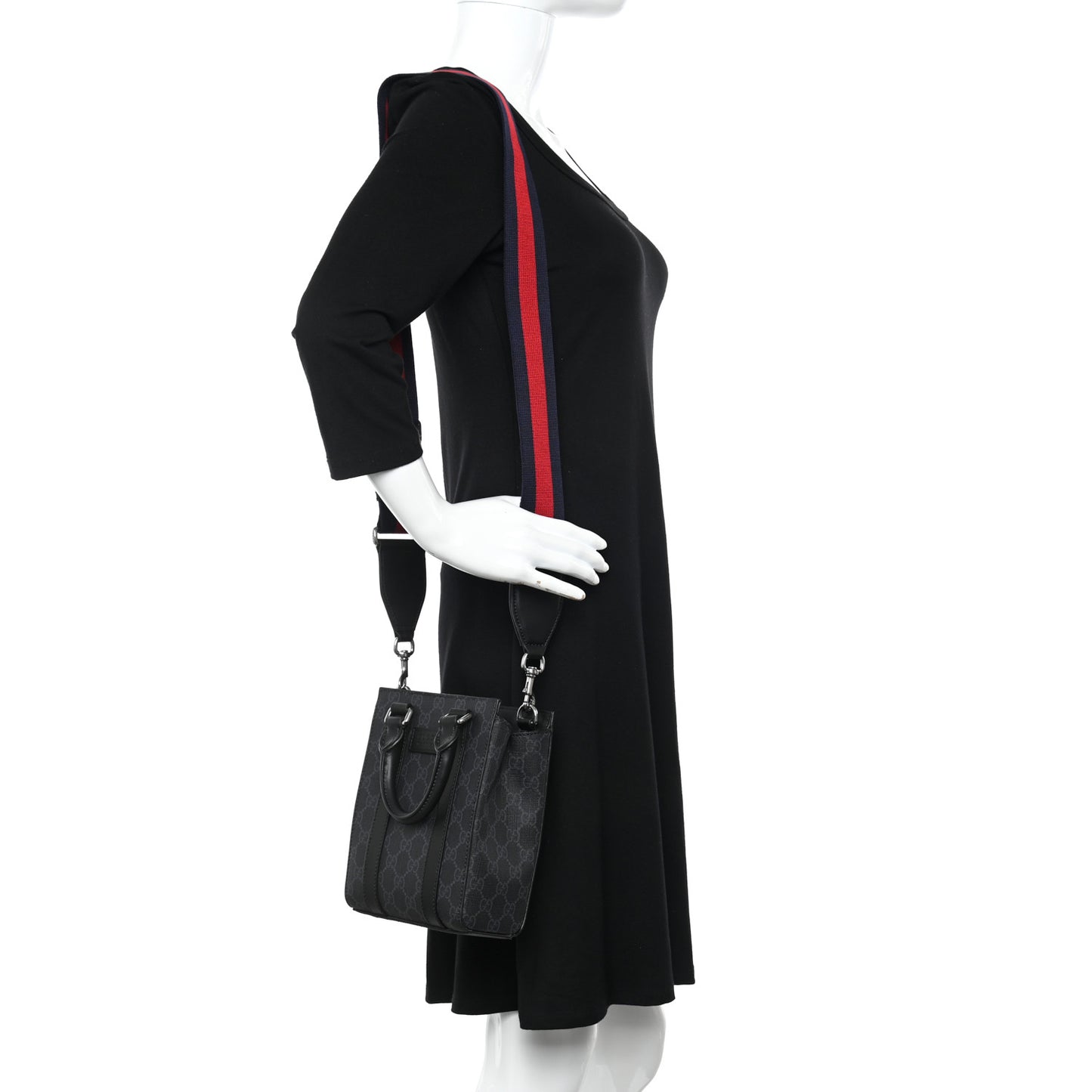 GG Supreme Monogram Appia Calfskin Web Mini Tote Bag Black