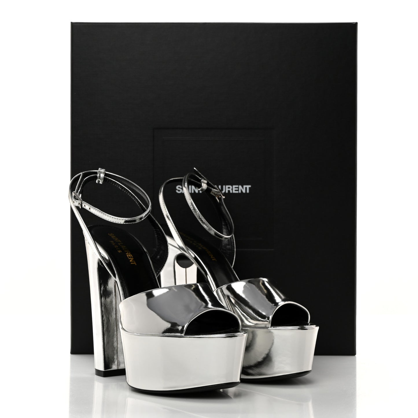 Metallic Patent Jodie 95 Platform Sandals 36 Silver