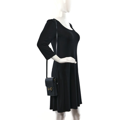 Gucci Boarded Plutone Calfskin Mini Horsebit 1955 Crossbody Bag Black 2 of 9