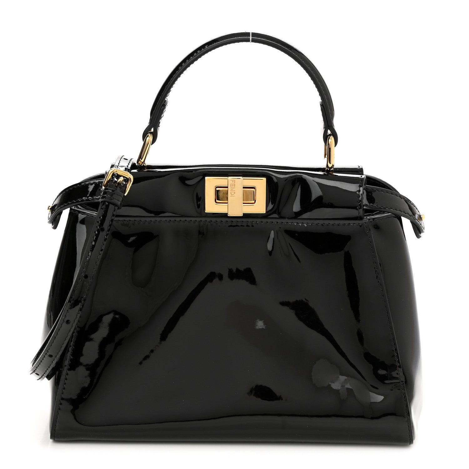 Fendi Vitello Vernice Mou Mini Peekaboo Iconic Satchel Black 1 of 10