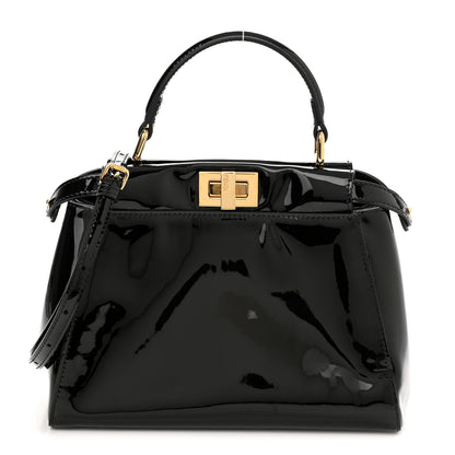 Fendi Vitello Vernice Mou Mini Peekaboo Iconic Satchel Black 1 of 10