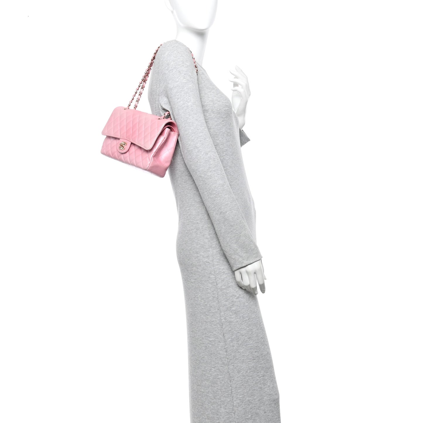 Cloudy Pearly Goatskin Quilted Medium Double Flap Pink