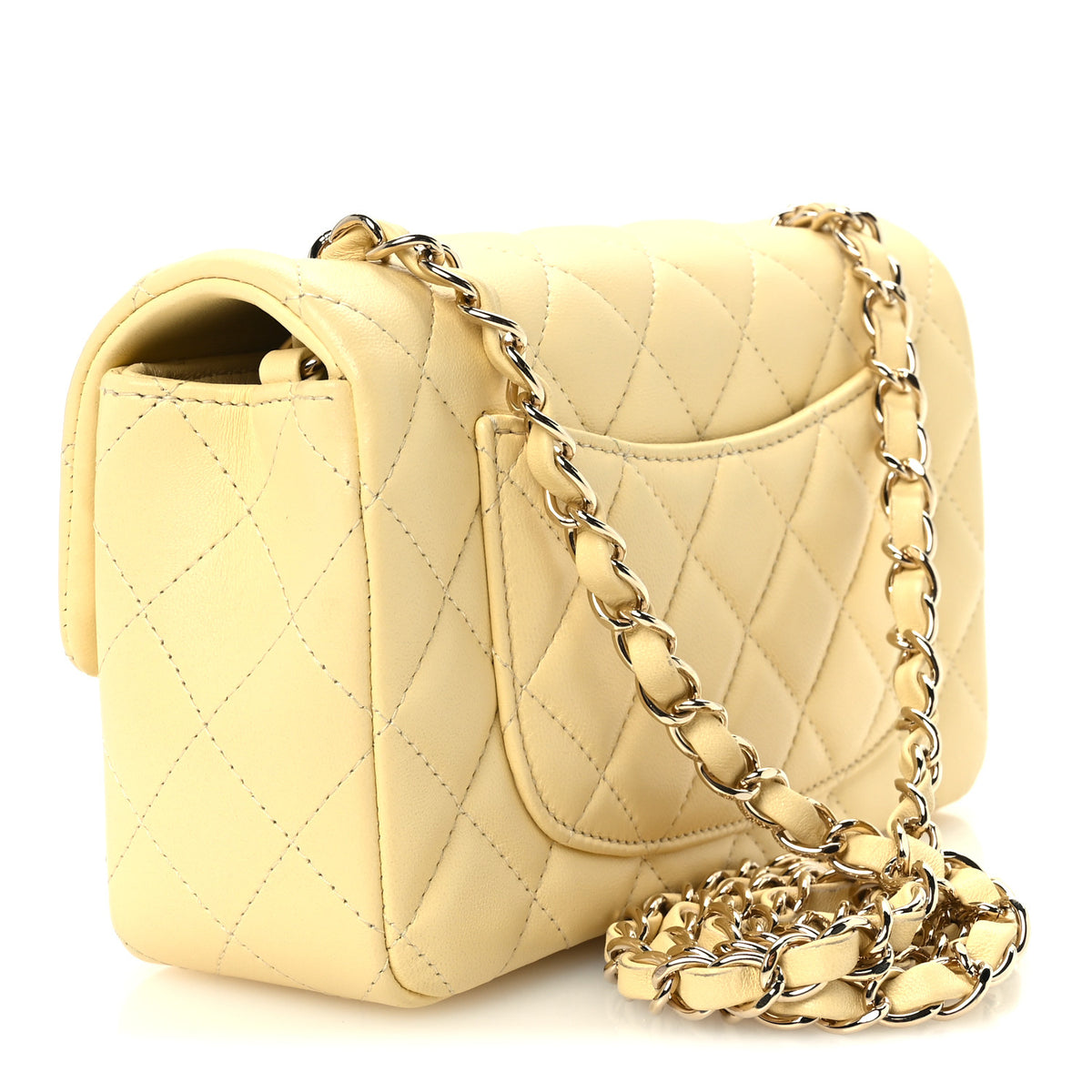 Lambskin Quilted Mini Rectangular Flap Light Yellow