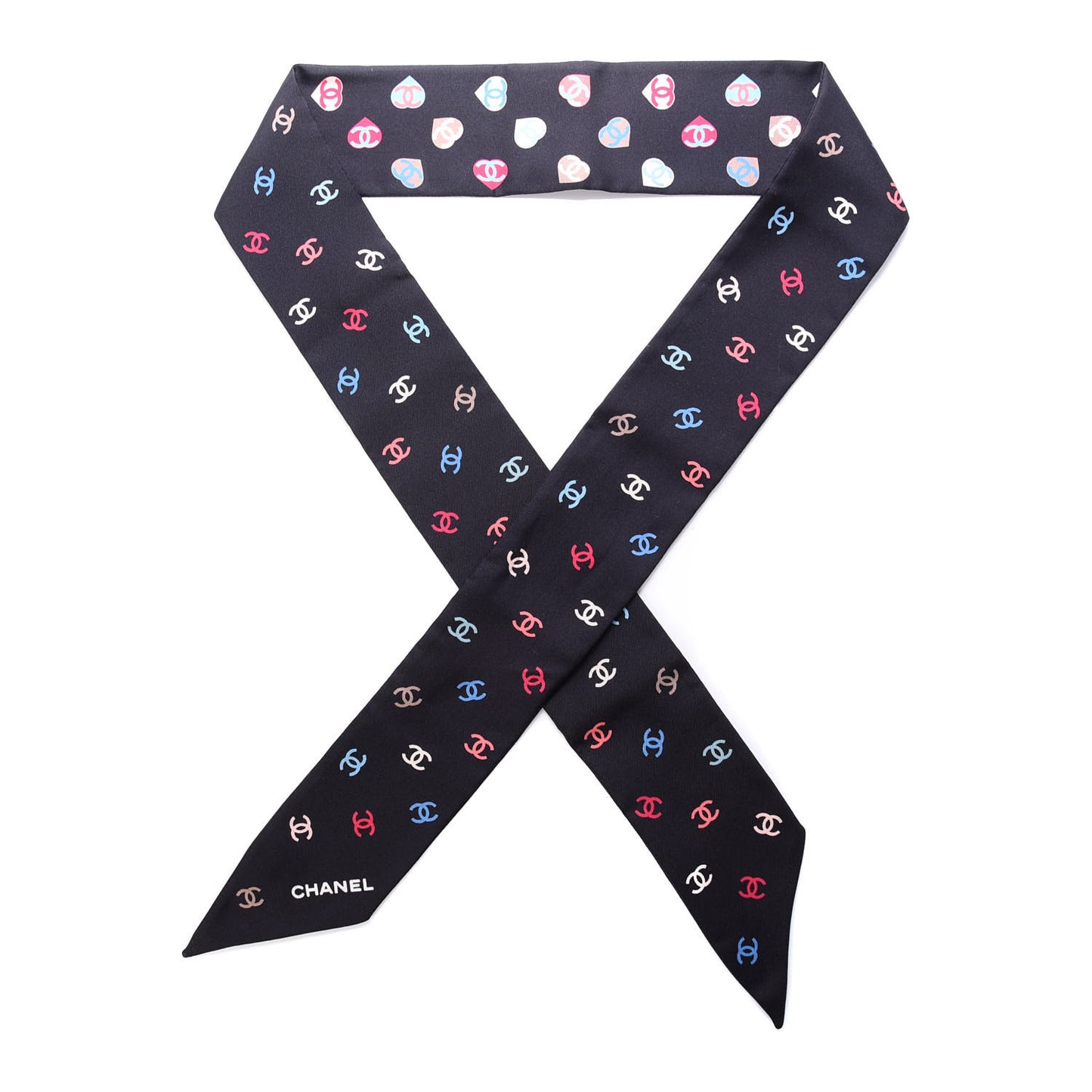 Silk Heart CC Slim Bandeau Scarf Black