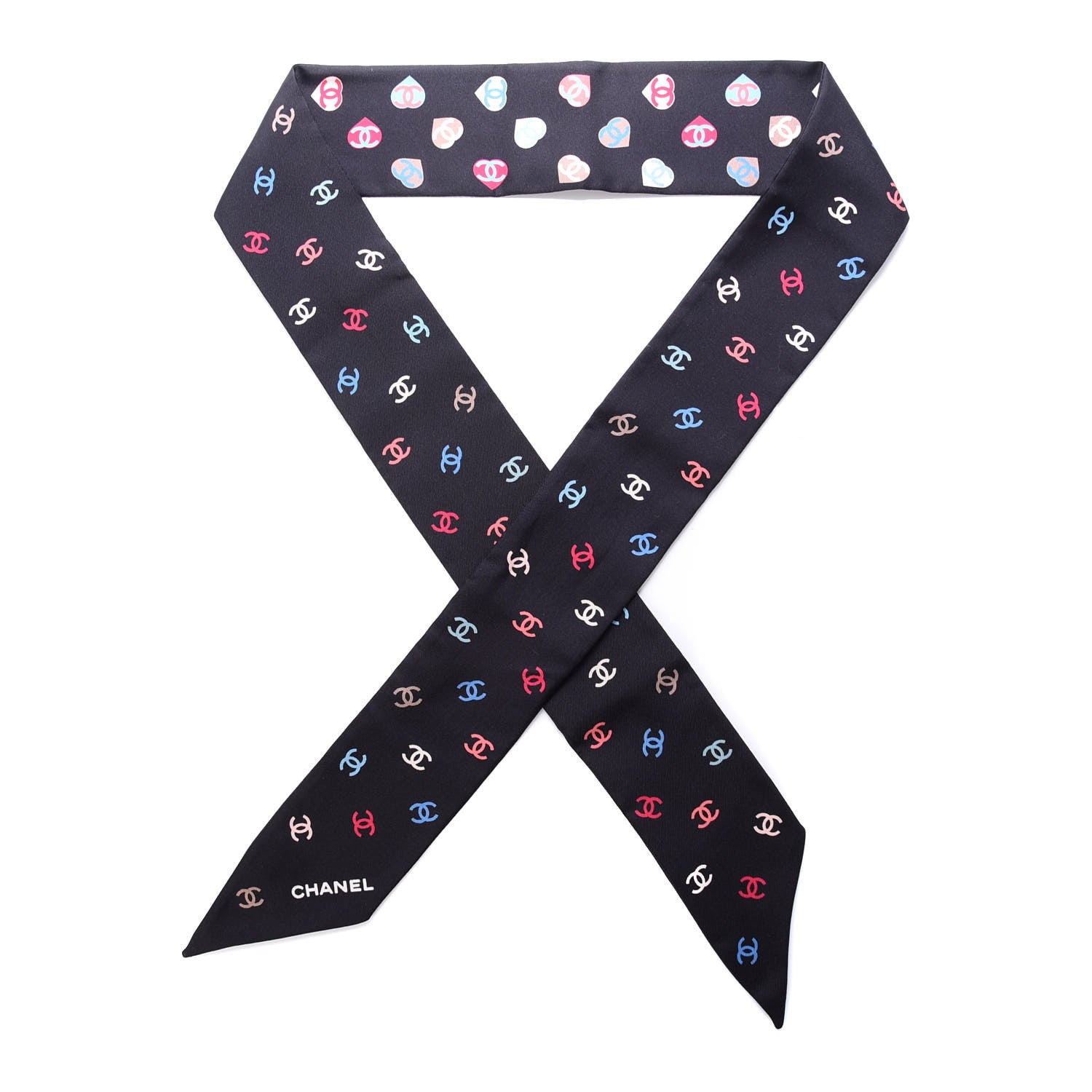 Chanel Silk Heart CC Slim Bandeau Scarf Black 1 of 3