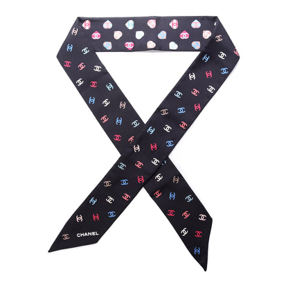 Chanel Silk Heart CC Slim Bandeau Scarf Black 1 of 3