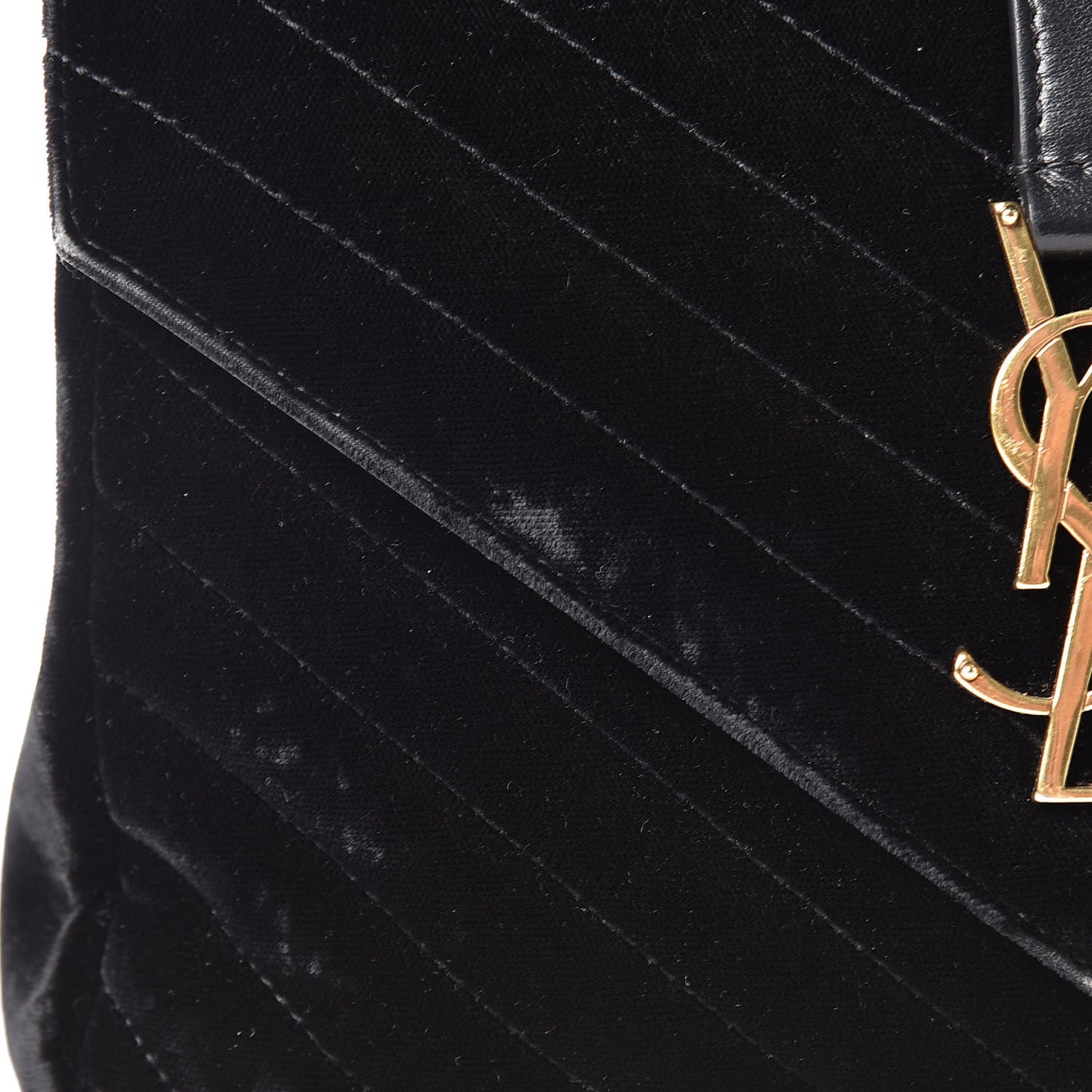 Velvet Matelasse Chevron Medium College Monogram Bag Black