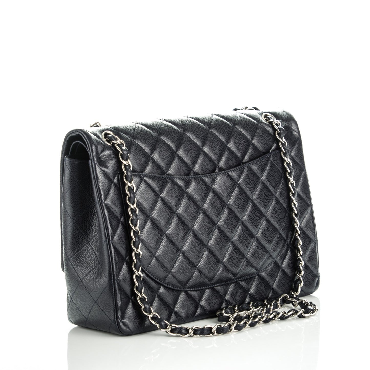 Caviar Quilted Maxi Double Flap Navy Blue