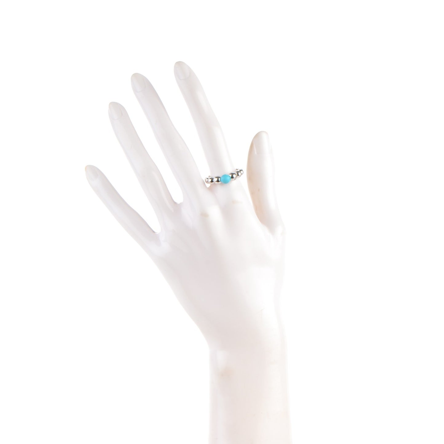 18K White Gold Turquoise Perlée Couleurs Variation Ring 7.5 56