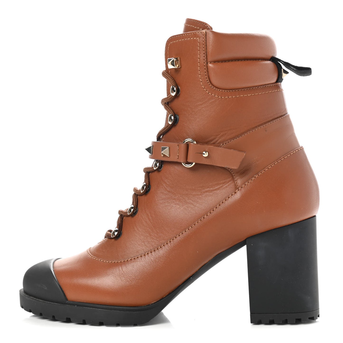 Calfskin Rockstud Cap Toe Combat Boots 38 Tan