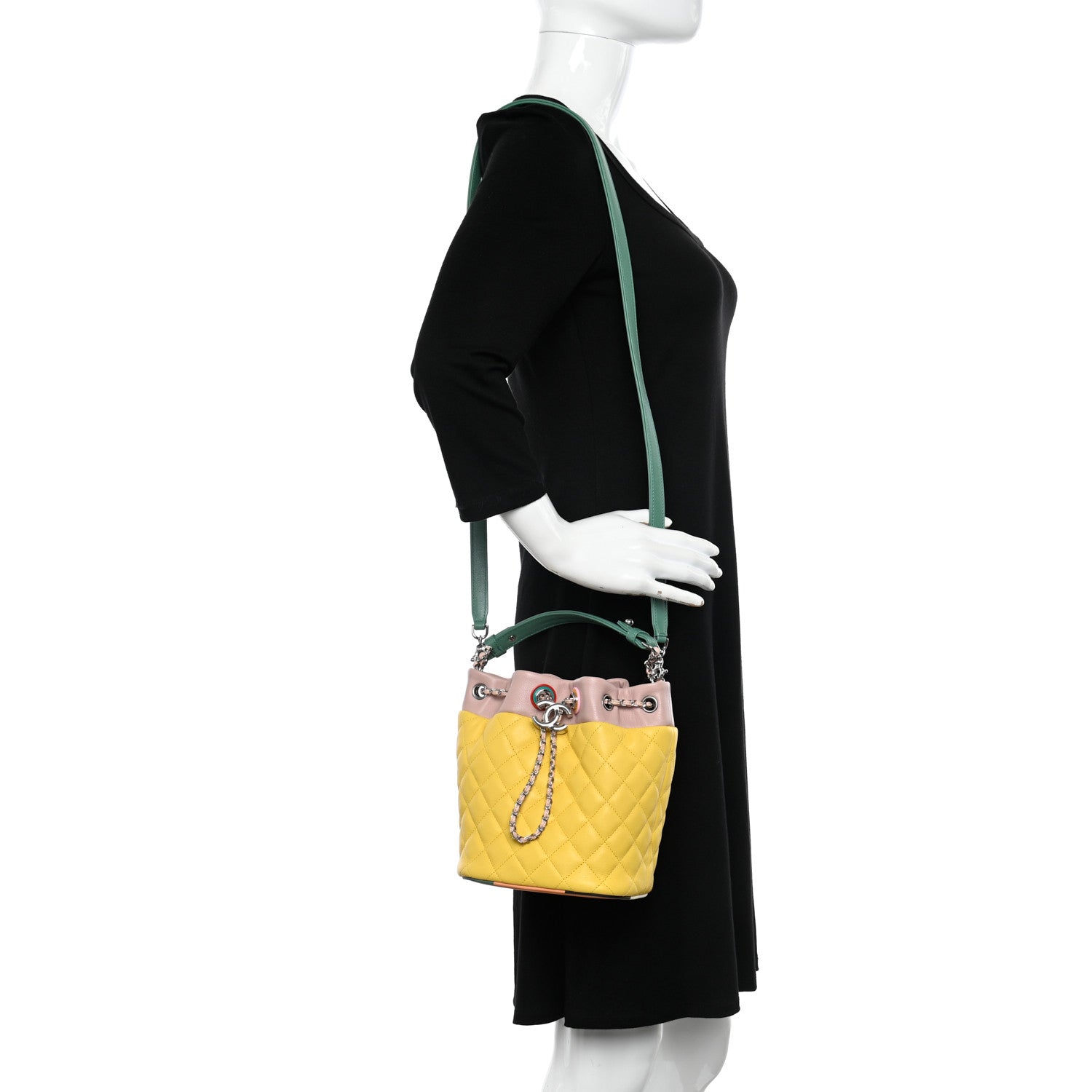 Chanel Lambskin Quilted Cuba Drawstring Tote Yellow Pink Green 2 of 10