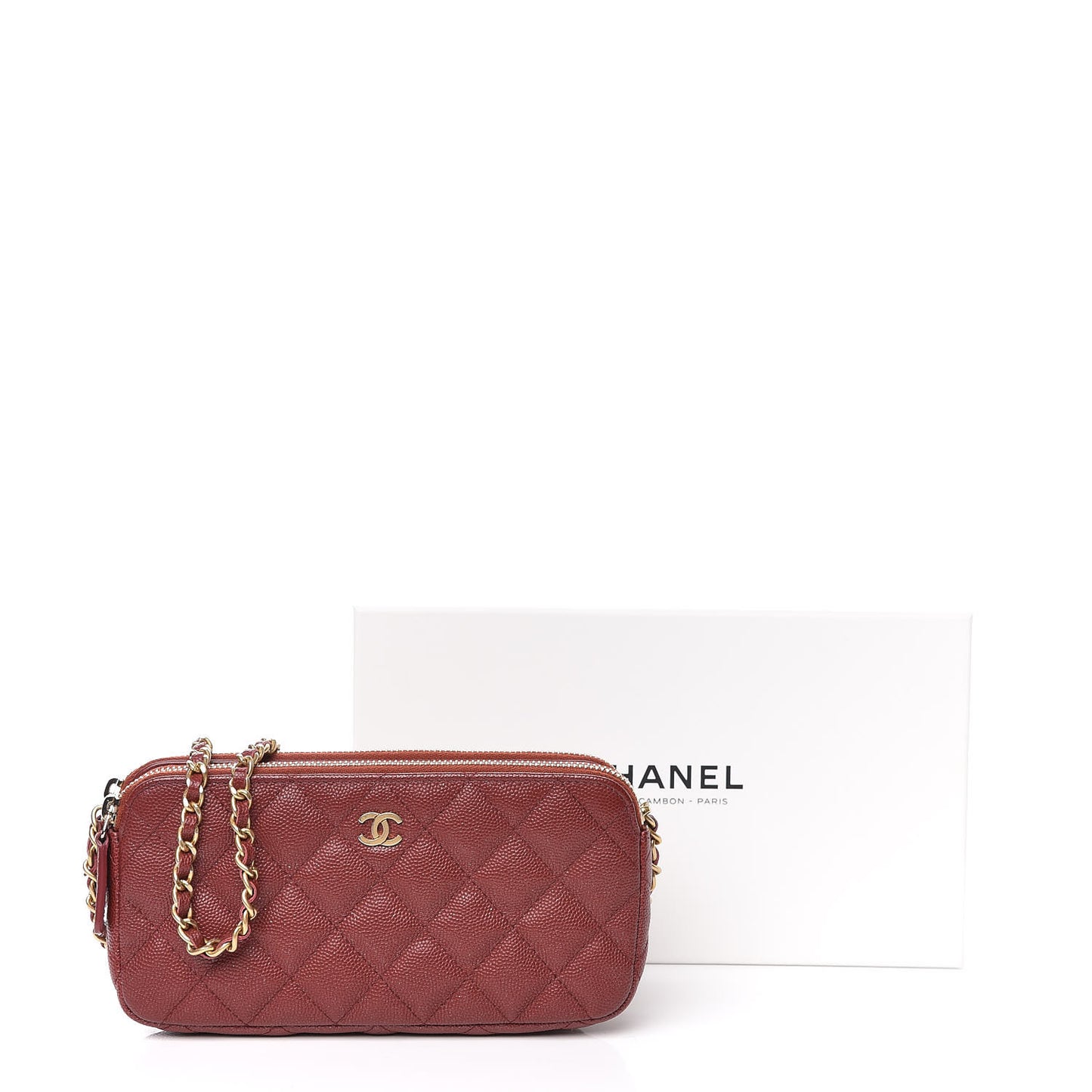 Iridescent Caviar Quilted Small Clutch With Chain Red