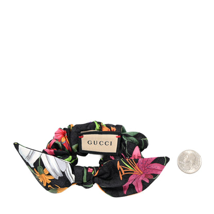 Gucci Silk Monogram Flora Print Scrunchie Hair Tie Black Multicolor 2 of 3