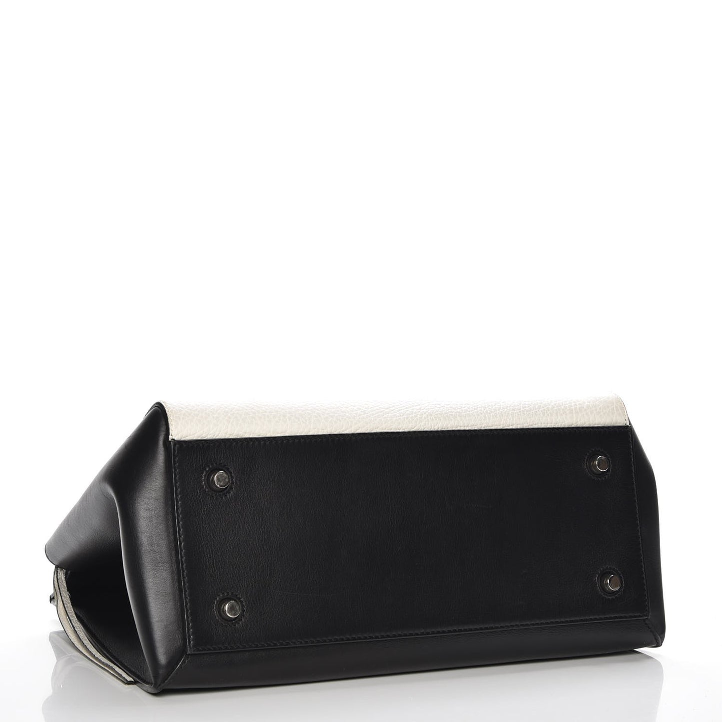 Textured Calfskin Small Bi-Color Edge Shoulder Bag Black Cream