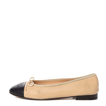 Chanel Lambskin Cap Toe CC Ballerina Flats 41 Beige Black 1 of 8