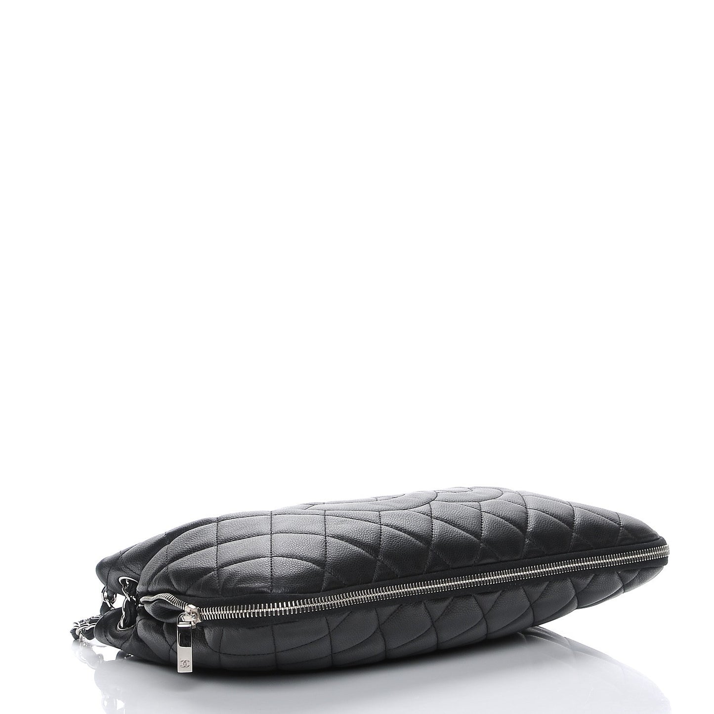 Caviar Quilted Expandable Zip Shoulder Bag Black