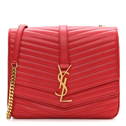 Saint Laurent Lambskin Matelasse Chevron Monogram Medium Sulpice Bag Red 1 of 12