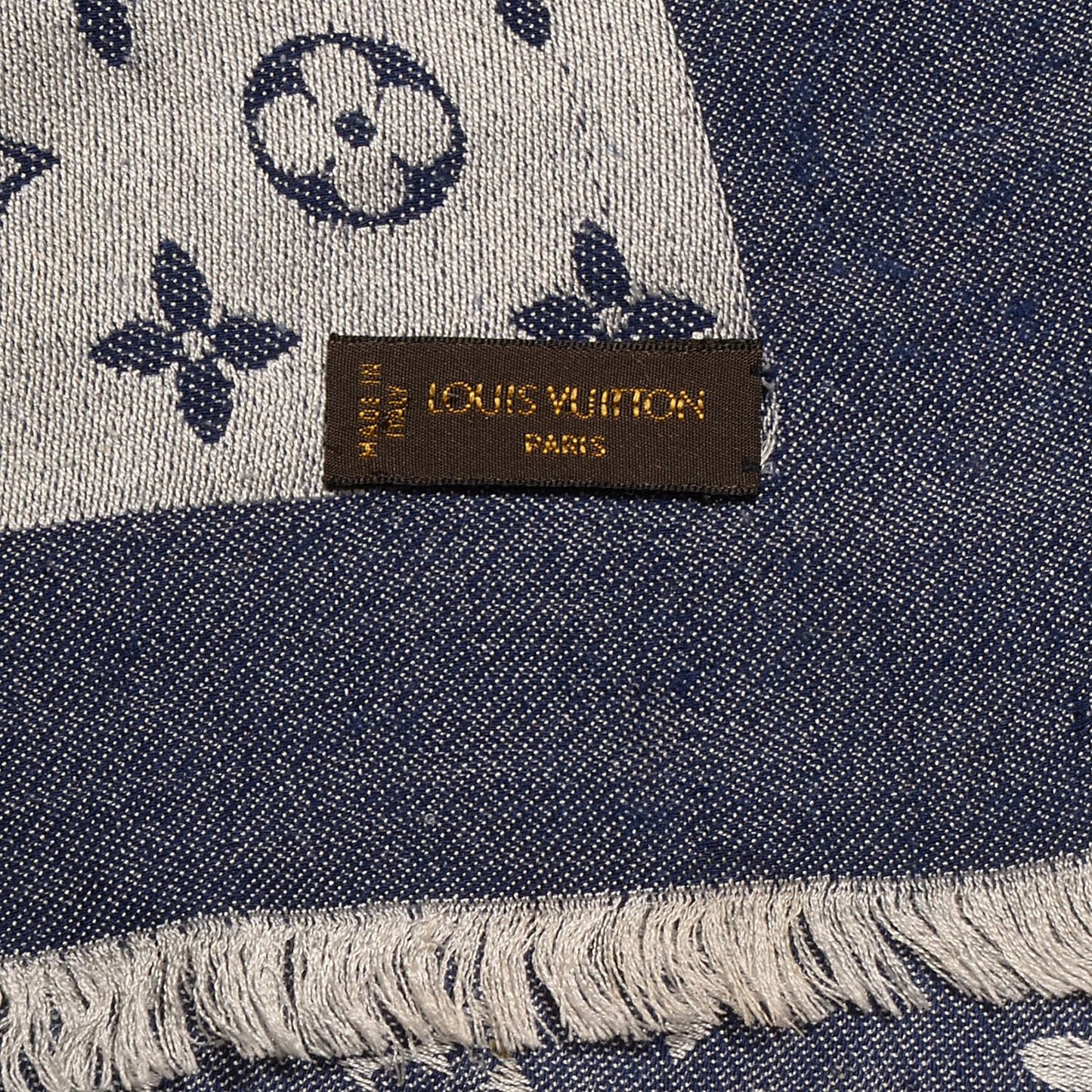 Silk Wool Monogram Denim Shawl Blue