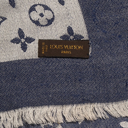 Louis Vuitton Silk Wool Monogram Denim Shawl Blue 6 of 7