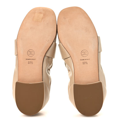 Chanel Laminated Lambskin Womens Quilted Elastic CC Moccasin Loafers 37.5 Beige 6 of 10