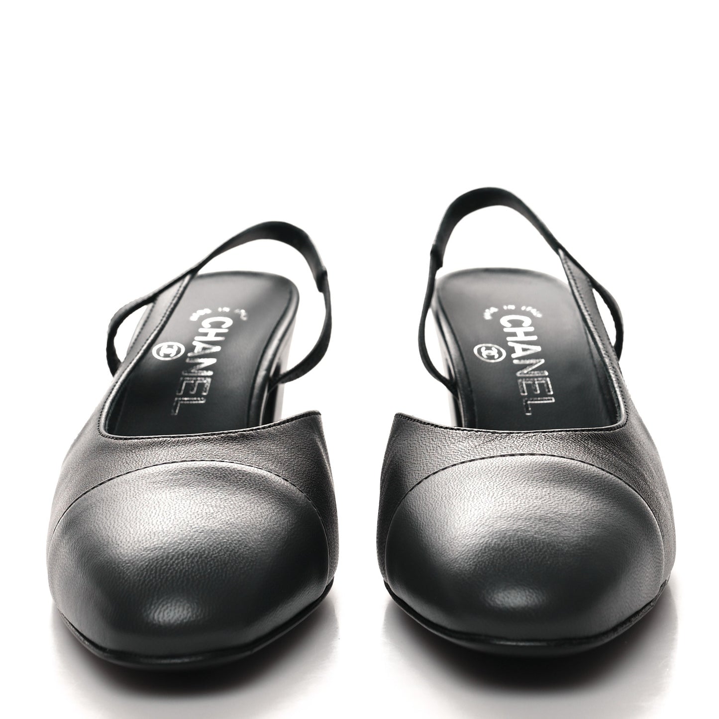 Lambskin Cap Toe CC Slingback Sandals 37 Black Dark Grey