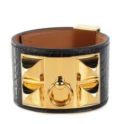 Hermes Shiny Alligator Collier De Chien CDC Bracelet S Bleu Marine 1 of 6