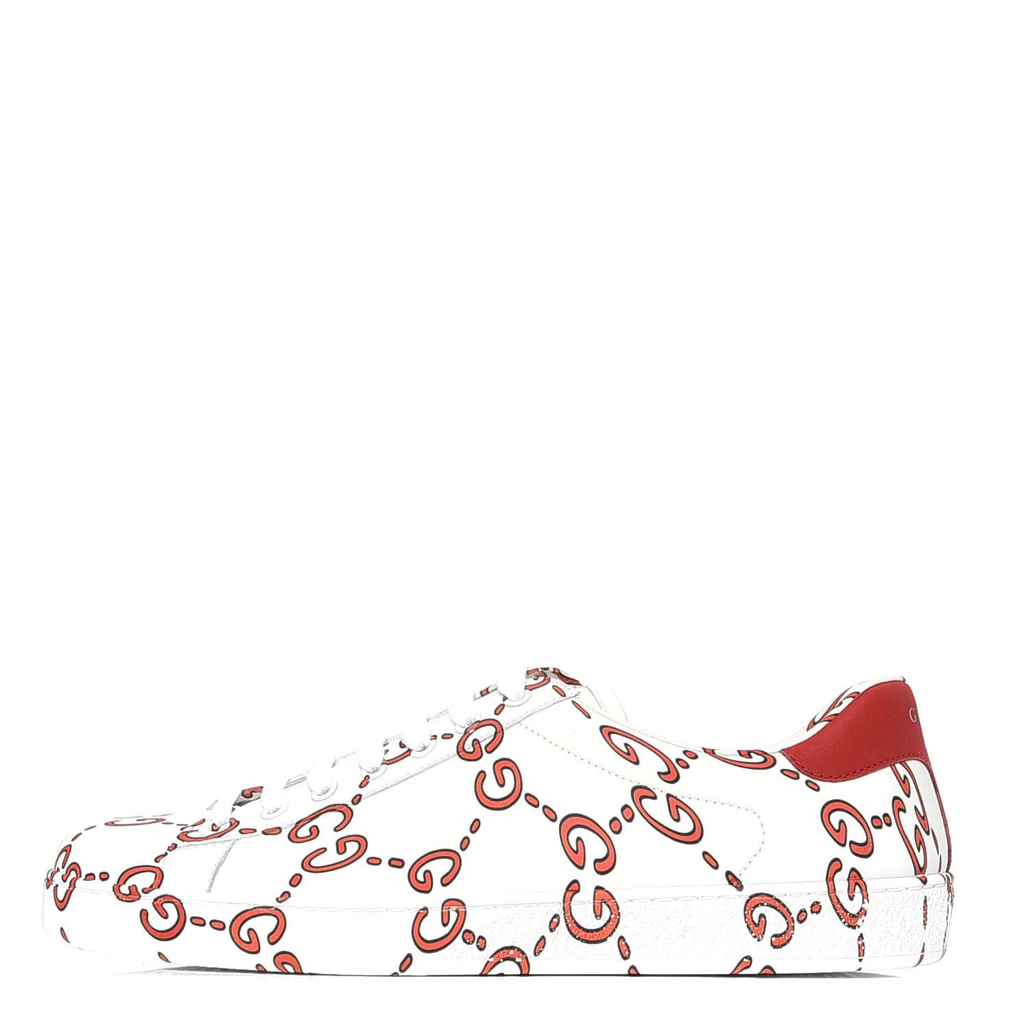 Calfskin GucciGhost Print Mens Ace Sneakers 9 White Hibiscus Red
