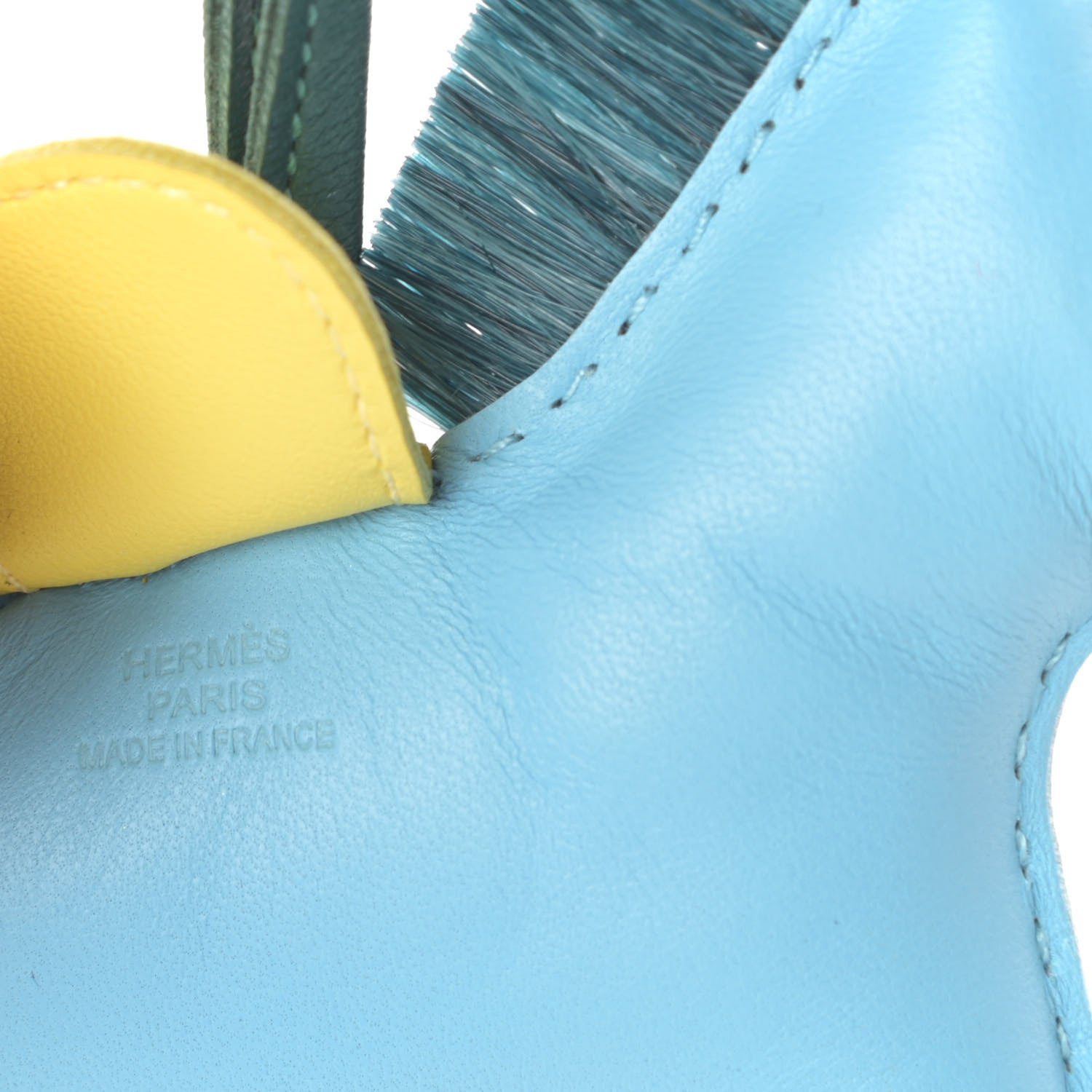Hermes Milo Lambskin Horse Hair Grigri Rodeo Horse Bag Charm MM Bleu Celeste Lime Malachite 3 of 3