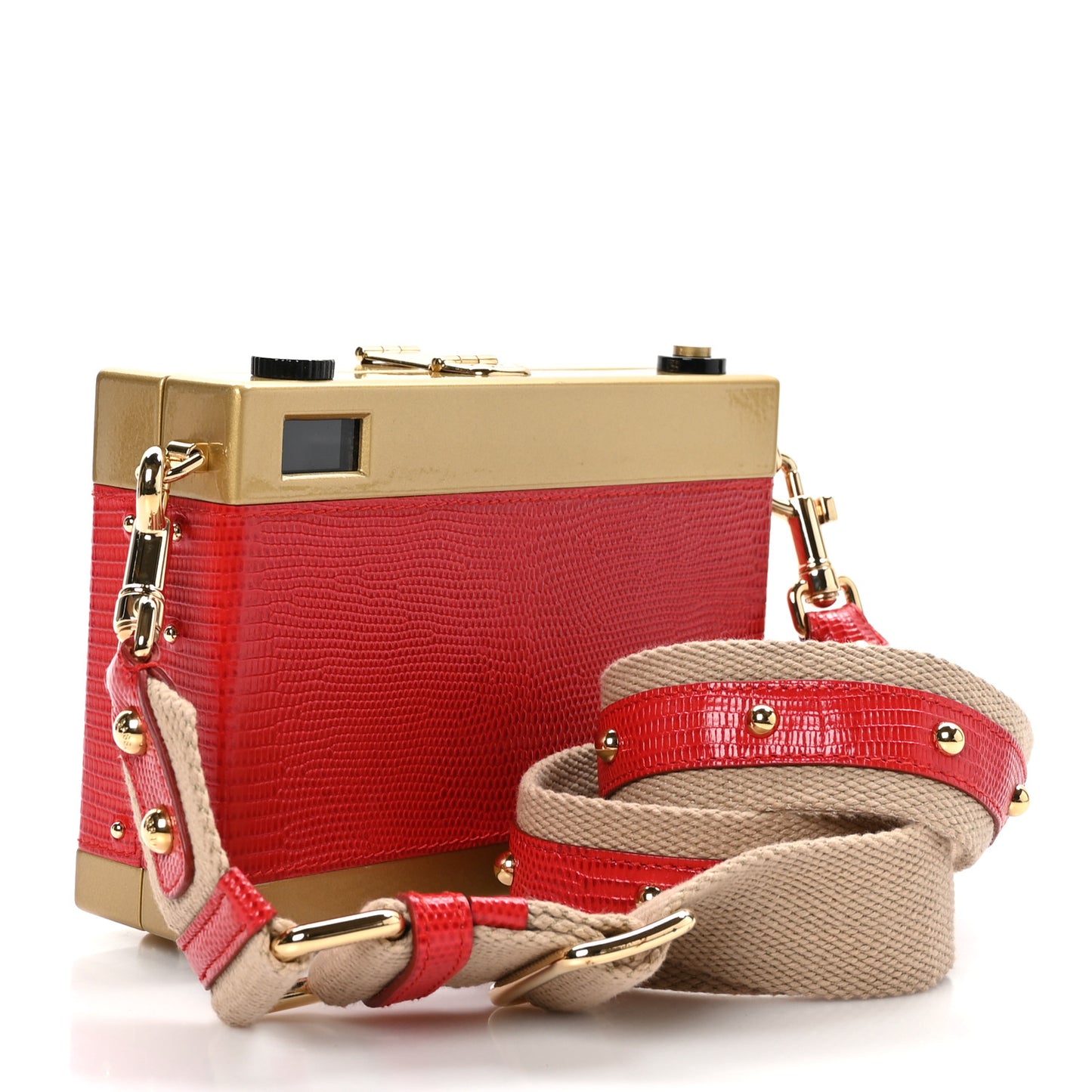 Lizard Camera Shoulder Bag Red Gold